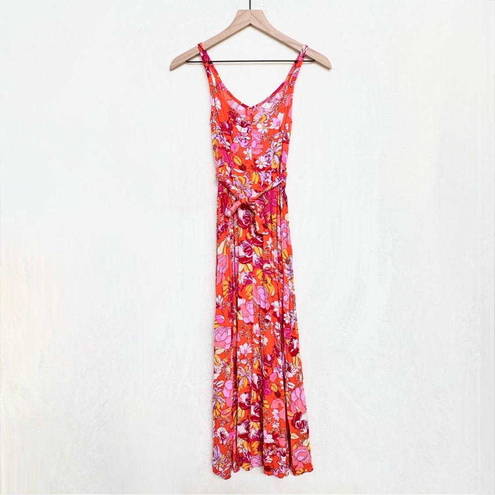 Vince Camuto Orange & Pink Floral Print V-Neck Maxi Dress - Picture 7 of 10